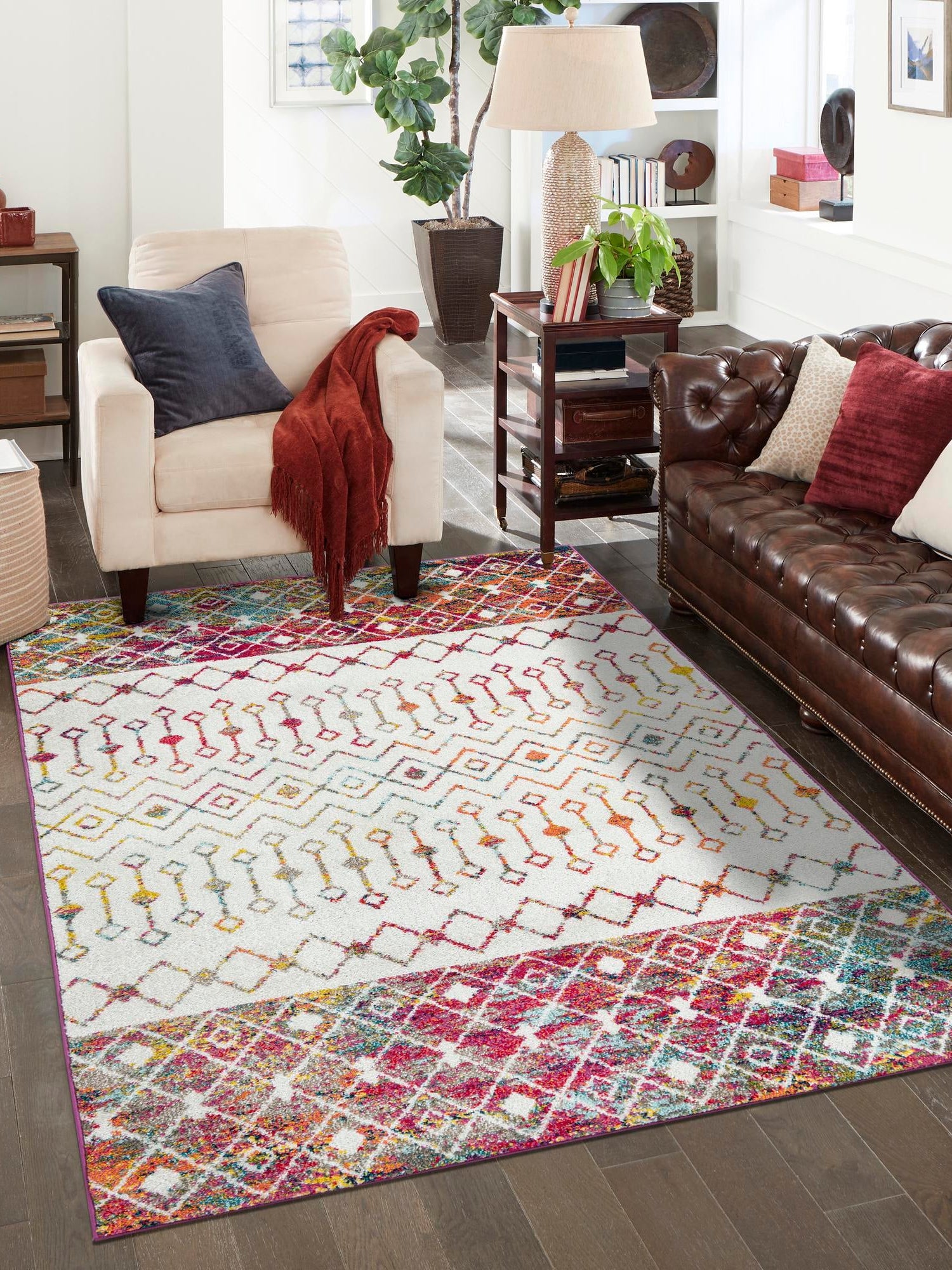 Ivory Multicolor 10' x 13' 1 Tribal Trellis Rectangle Area Rug Geometric Southwestern Inspired Durable Carpet for Home Interior Design for Sale at Rug Engine