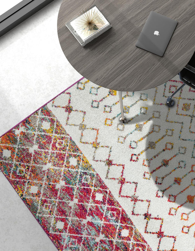 Ivory Multicolor 4' 1 x 6' 1 Tribal Trellis Rectangle Area Rug Geometric Southwestern Inspired Durable Carpet for Home Interior Design for Sale at Rug Engine