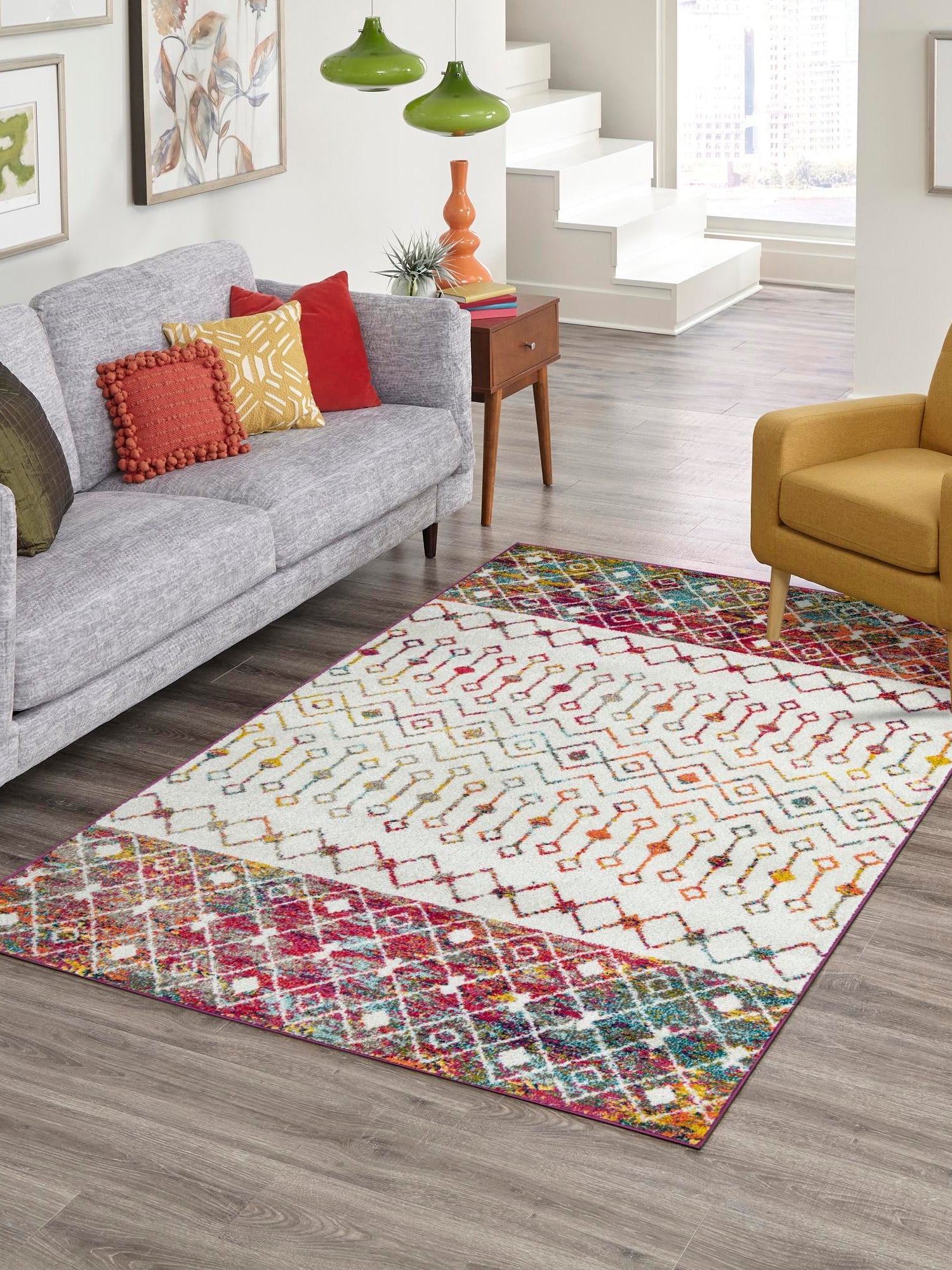 Ivory Multicolor 10' x 13' 1 Tribal Trellis Rectangle Area Rug Geometric Southwestern Inspired Durable Carpet for Home Interior Design for Sale at Rug Engine