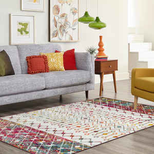 Ivory Multicolor 10' 8 x 14' Tribal Trellis Rectangle Area Rug Geometric Southwestern Inspired Durable Carpet for Home Interior Design for Sale at Rug Engine