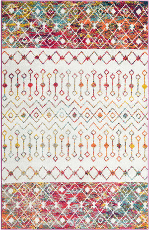 Ivory Multicolor 5' 3 x 8' Tribal Trellis Rectangle Area Rug Geometric Southwestern Inspired Durable Carpet for Home Interior Design for Sale at Rug Engine