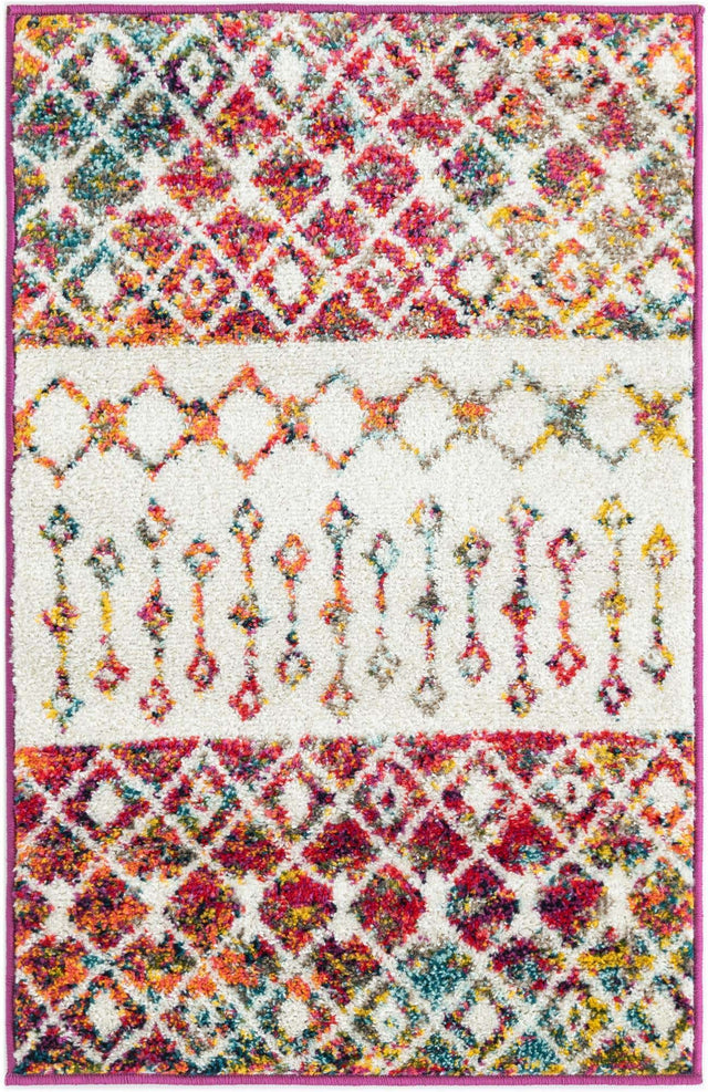 Ivory Multicolor 2' x 3' 1 Tribal Trellis Rectangle Area Rug Geometric Southwestern Inspired Durable Carpet for Home Interior Design for Sale at Rug Engine