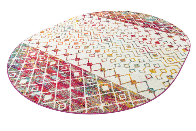 Ivory Multicolor 7' 10 x 10' Tribal Trellis Oval Area Rug Geometric Southwestern Inspired Durable Carpet for Home Interior Design for Sale at Rug Engine