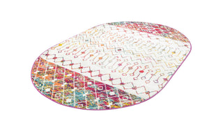Ivory Multicolor 5' 3 x 8' Tribal Trellis Oval Area Rug Geometric Southwestern Inspired Durable Carpet for Home Interior Design for Sale at Rug Engine