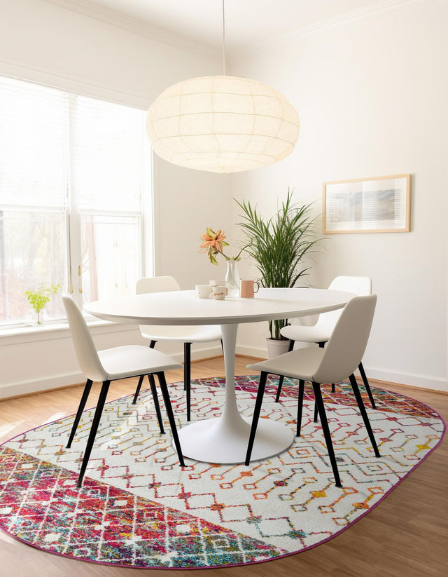 Ivory Multicolor 7' 10 x 10' Tribal Trellis Oval Area Rug Geometric Southwestern Inspired Durable Carpet for Home Interior Design for Sale at Rug Engine