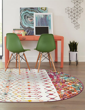 Ivory Multicolor 4' 1 x 6' 1 Tribal Trellis Oval Area Rug Geometric Southwestern Inspired Durable Carpet for Home Interior Design for Sale at Rug Engine