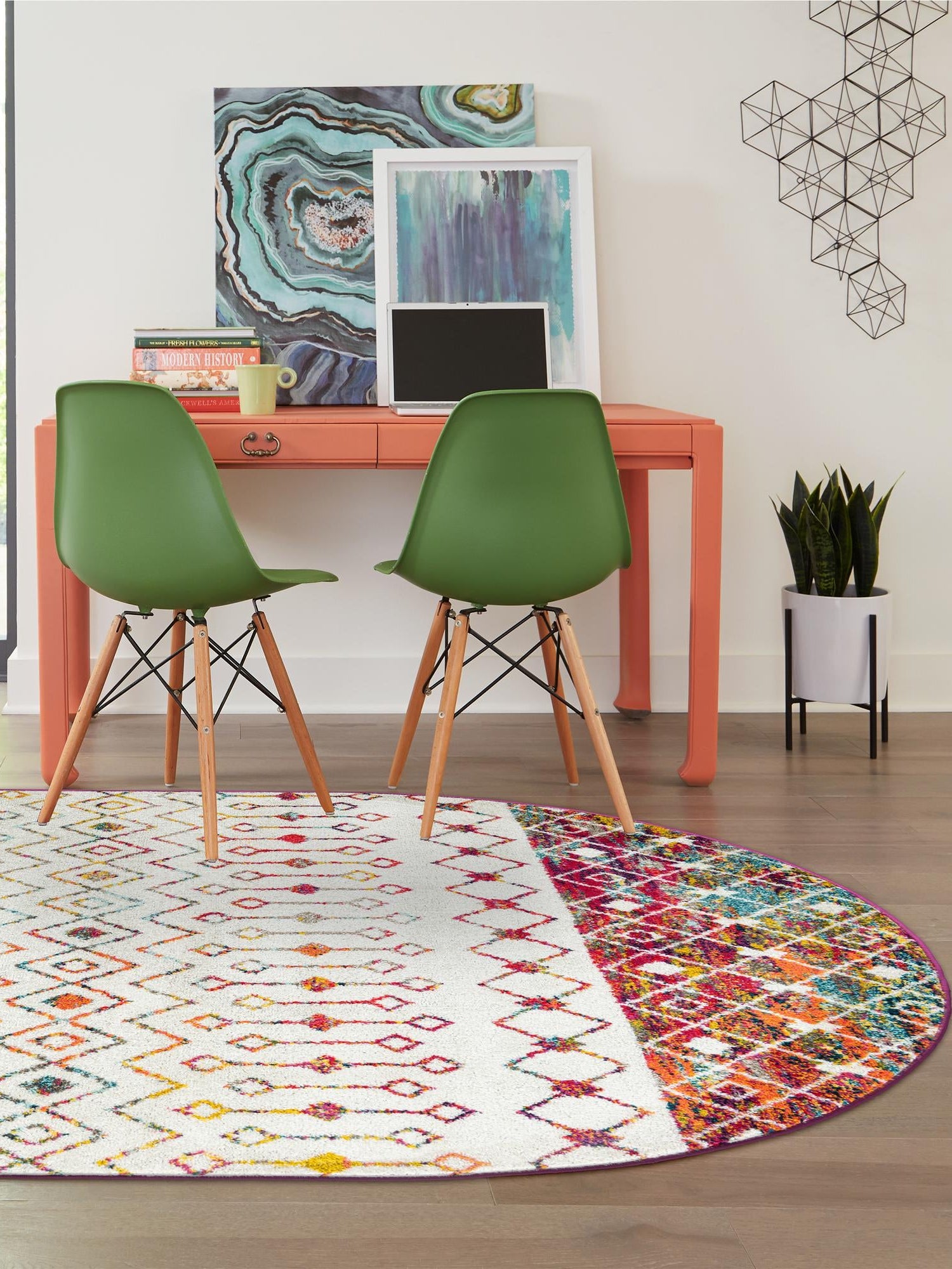 Ivory Multicolor 5' 3 x 8' Tribal Trellis Oval Area Rug Geometric Southwestern Inspired Durable Carpet for Home Interior Design for Sale at Rug Engine