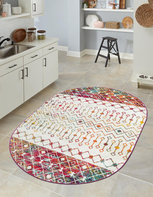 Ivory Multicolor 7' 10 x 10' Tribal Trellis Oval Area Rug Geometric Southwestern Inspired Durable Carpet for Home Interior Design for Sale at Rug Engine