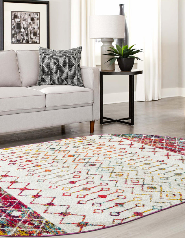 Ivory Multicolor 4' 1 x 6' 1 Tribal Trellis Oval Area Rug Geometric Southwestern Inspired Durable Carpet for Home Interior Design for Sale at Rug Engine