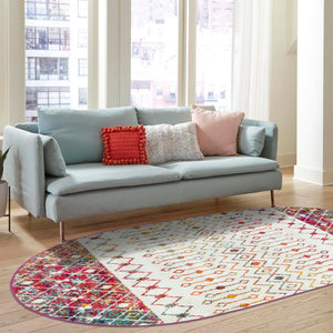 Ivory Multicolor 5' 3 x 8' Tribal Trellis Oval Area Rug Geometric Southwestern Inspired Durable Carpet for Home Interior Design for Sale at Rug Engine