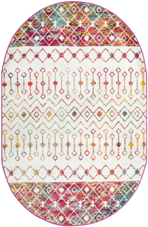 Ivory Multicolor 5' 3 x 8' Tribal Trellis Oval Area Rug Geometric Southwestern Inspired Durable Carpet for Home Interior Design for Sale at Rug Engine
