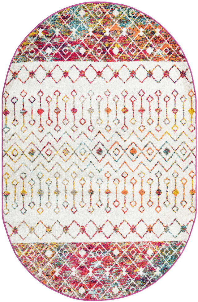 Ivory Multicolor 5' 3 x 8' Tribal Trellis Oval Area Rug Geometric Southwestern Inspired Durable Carpet for Home Interior Design for Sale at Rug Engine