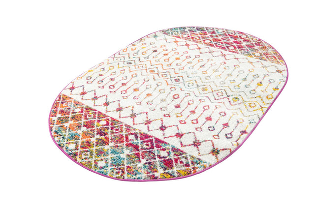 Ivory Multicolor 4' 1 x 6' 1 Tribal Trellis Oval Area Rug Geometric Southwestern Inspired Durable Carpet for Home Interior Design for Sale at Rug Engine