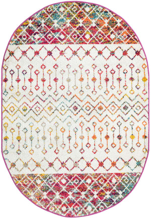 Ivory Multicolor 4' 1 x 6' 1 Tribal Trellis Oval Area Rug Geometric Southwestern Inspired Durable Carpet for Home Interior Design for Sale at Rug Engine