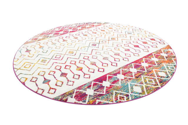 Ivory Multicolor 10' x 10' Tribal Trellis Round Area Rug Geometric Southwestern Inspired Durable Carpet for Home Interior Design for Sale at Rug Engine