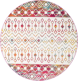 Ivory Multicolor 10' x 10' Tribal Trellis Round Area Rug Geometric Southwestern Inspired Durable Carpet for Home Interior Design for Sale at Rug Engine