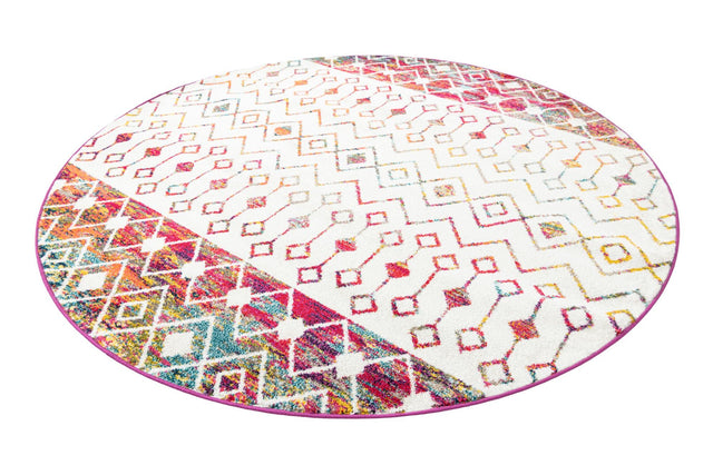 Ivory Multicolor 7' 10 x 7' 10 Tribal Trellis Round Area Rug Geometric Southwestern Inspired Durable Carpet for Home Interior Design for Sale at Rug Engine