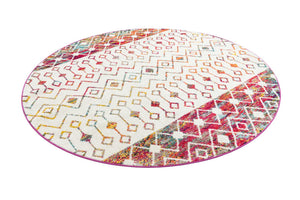 Ivory Multicolor 7' 10 x 7' 10 Tribal Trellis Round Area Rug Geometric Southwestern Inspired Durable Carpet for Home Interior Design for Sale at Rug Engine