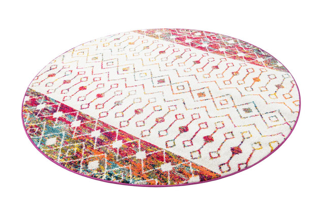Ivory Multicolor 6' 1 x 6' 1 Tribal Trellis Round Area Rug Geometric Southwestern Inspired Durable Carpet for Home Interior Design for Sale at Rug Engine