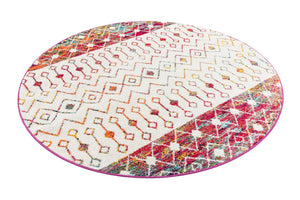 Ivory Multicolor 6' 1 x 6' 1 Tribal Trellis Round Area Rug Geometric Southwestern Inspired Durable Carpet for Home Interior Design for Sale at Rug Engine