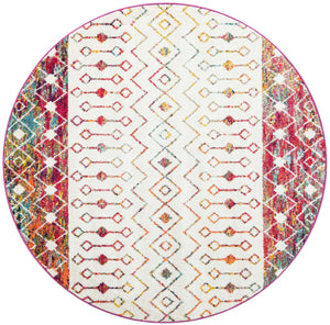 Ivory Multicolor 6' 1 x 6' 1 Tribal Trellis Round Area Rug Geometric Southwestern Inspired Durable Carpet for Home Interior Design for Sale at Rug Engine