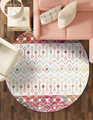 Ivory Multicolor 10' x 10' Tribal Trellis Round Area Rug Geometric Southwestern Inspired Durable Carpet for Home Interior Design for Sale at Rug Engine