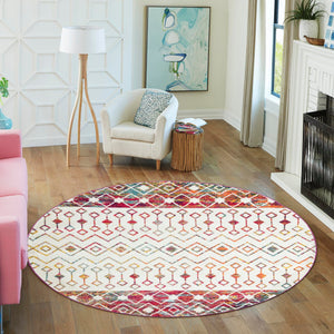 Ivory Multicolor 10' x 10' Tribal Trellis Round Area Rug Geometric Southwestern Inspired Durable Carpet for Home Interior Design for Sale at Rug Engine
