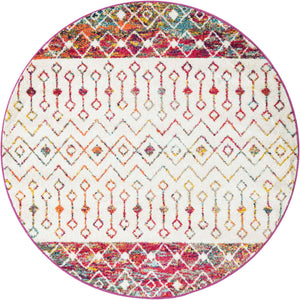Ivory Multicolor 5' 3 x 5' 3 Tribal Trellis Round Area Rug Geometric Southwestern Inspired Durable Carpet for Home Interior Design for Sale at Rug Engine