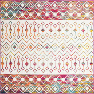 Ivory Multicolor 10' x 10' Tribal Trellis Square Area Rug Geometric Southwestern Inspired Durable Carpet for Home Interior Design for Sale at Rug Engine