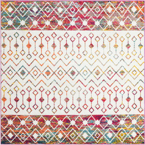 Ivory Multicolor 7' 10 x 7' 10 Tribal Trellis Square Area Rug Geometric Southwestern Inspired Durable Carpet for Home Interior Design for Sale at Rug Engine