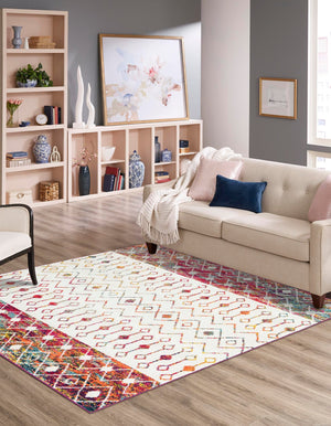 Ivory Multicolor 6' 1 x 6' 1 Tribal Trellis Square Area Rug Geometric Southwestern Inspired Durable Carpet for Home Interior Design for Sale at Rug Engine