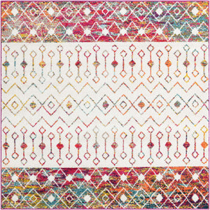 Ivory Multicolor 6' 1 x 6' 1 Tribal Trellis Square Area Rug Geometric Southwestern Inspired Durable Carpet for Home Interior Design for Sale at Rug Engine