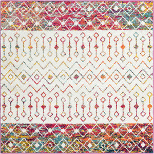Ivory Multicolor 5' 3 x 5' 3 Tribal Trellis Square Area Rug Geometric Southwestern Inspired Durable Carpet for Home Interior Design for Sale at Rug Engine