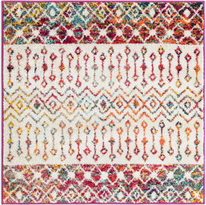 Ivory Multicolor 3' 1 x 3' 1 Tribal Trellis Square Area Rug Geometric Southwestern Inspired Durable Carpet for Home Interior Design for Sale at Rug Engine