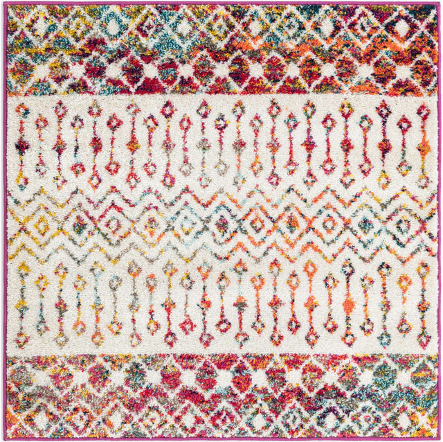 Ivory Multicolor 3' 1 x 3' 1 Tribal Trellis Square Area Rug Geometric Southwestern Inspired Durable Carpet for Home Interior Design for Sale at Rug Engine