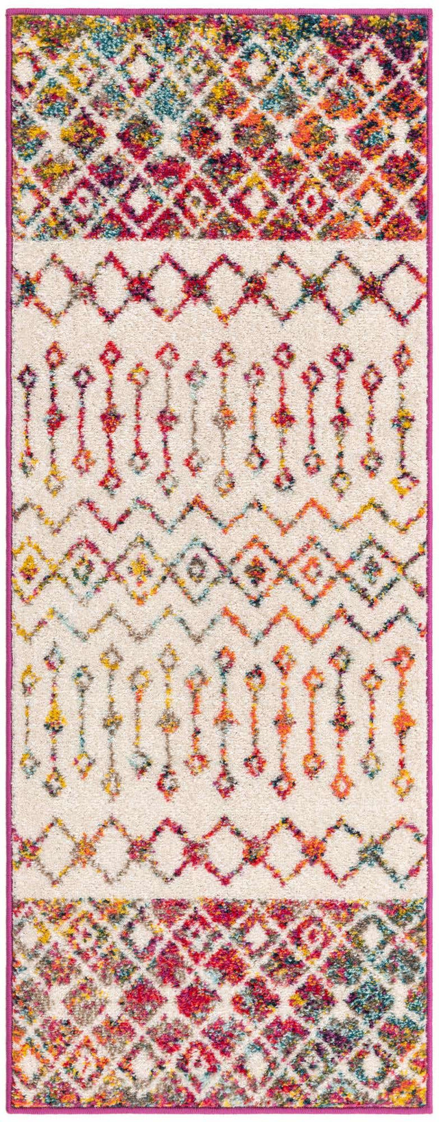 Ivory Multicolor 2' x 5' 1 Tribal Trellis Runner Area Rug Geometric Southwestern Inspired Durable Carpet for Home Interior Design for Sale at Rug Engine