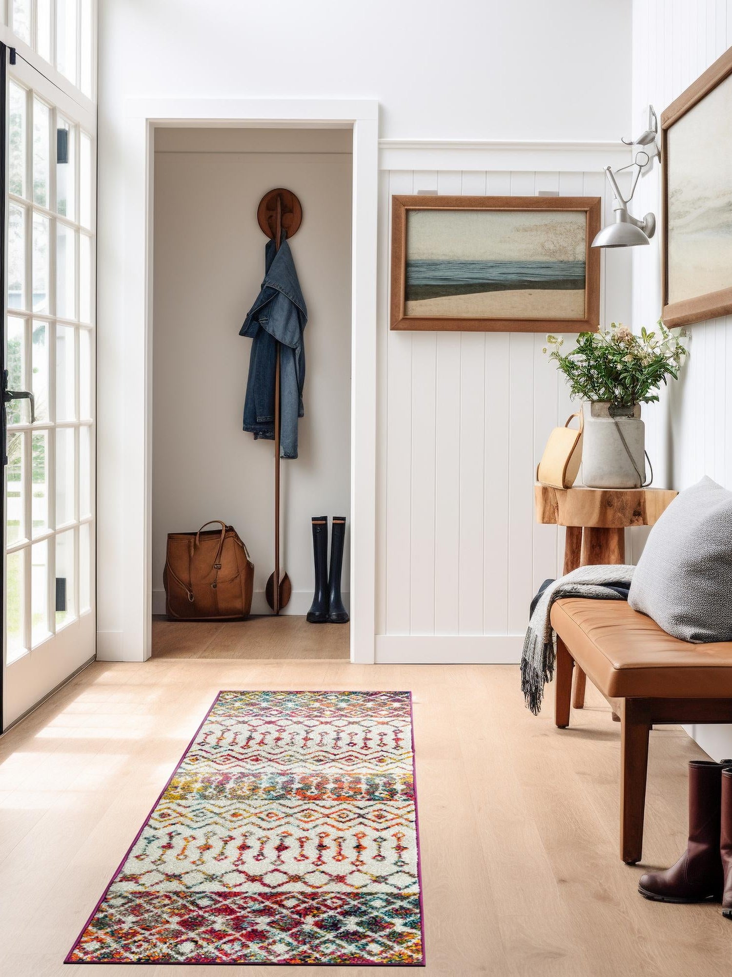 Ivory Multicolor 2' x 6' 1 Tribal Trellis Runner Area Rug Geometric Southwestern Inspired Durable Carpet for Home Interior Design for Sale at Rug Engine