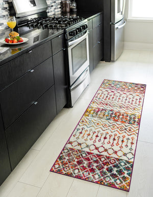 Ivory Multicolor 2' x 7' 1 Tribal Trellis Runner Area Rug Geometric Southwestern Inspired Durable Carpet for Home Interior Design for Sale at Rug Engine