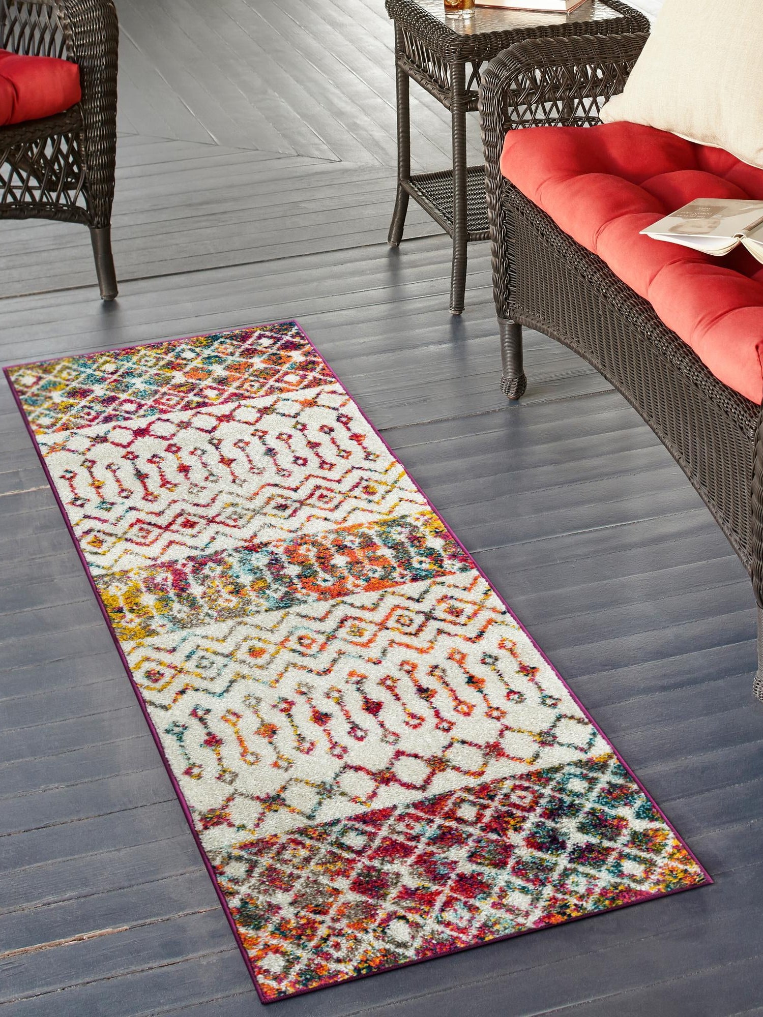 Ivory Multicolor 2' x 7' 1 Tribal Trellis Runner Area Rug Geometric Southwestern Inspired Durable Carpet for Home Interior Design for Sale at Rug Engine