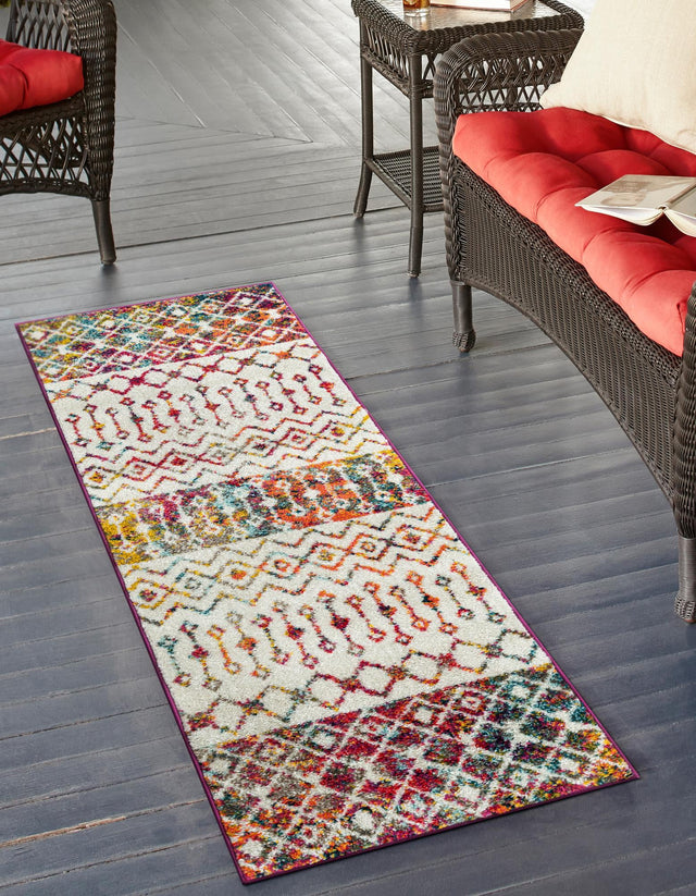 Ivory Multicolor 2' x 6' 1 Tribal Trellis Runner Area Rug Geometric Southwestern Inspired Durable Carpet for Home Interior Design for Sale at Rug Engine