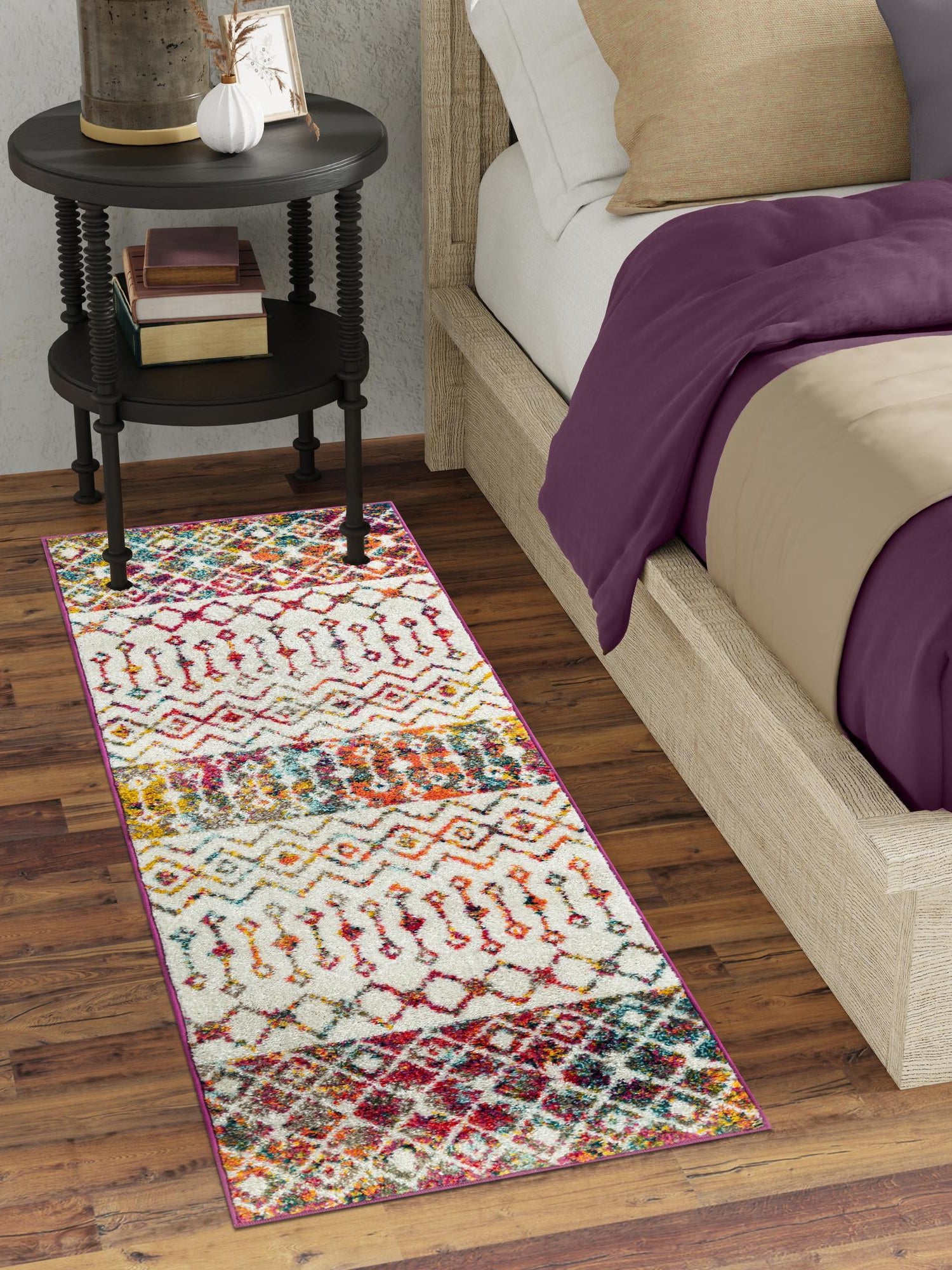 Ivory Multicolor 2' x 6' 1 Tribal Trellis Runner Area Rug Geometric Southwestern Inspired Durable Carpet for Home Interior Design for Sale at Rug Engine
