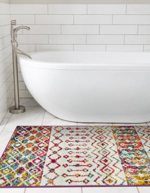 Ivory Multicolor 2' x 6' 1 Tribal Trellis Runner Area Rug Geometric Southwestern Inspired Durable Carpet for Home Interior Design for Sale at Rug Engine