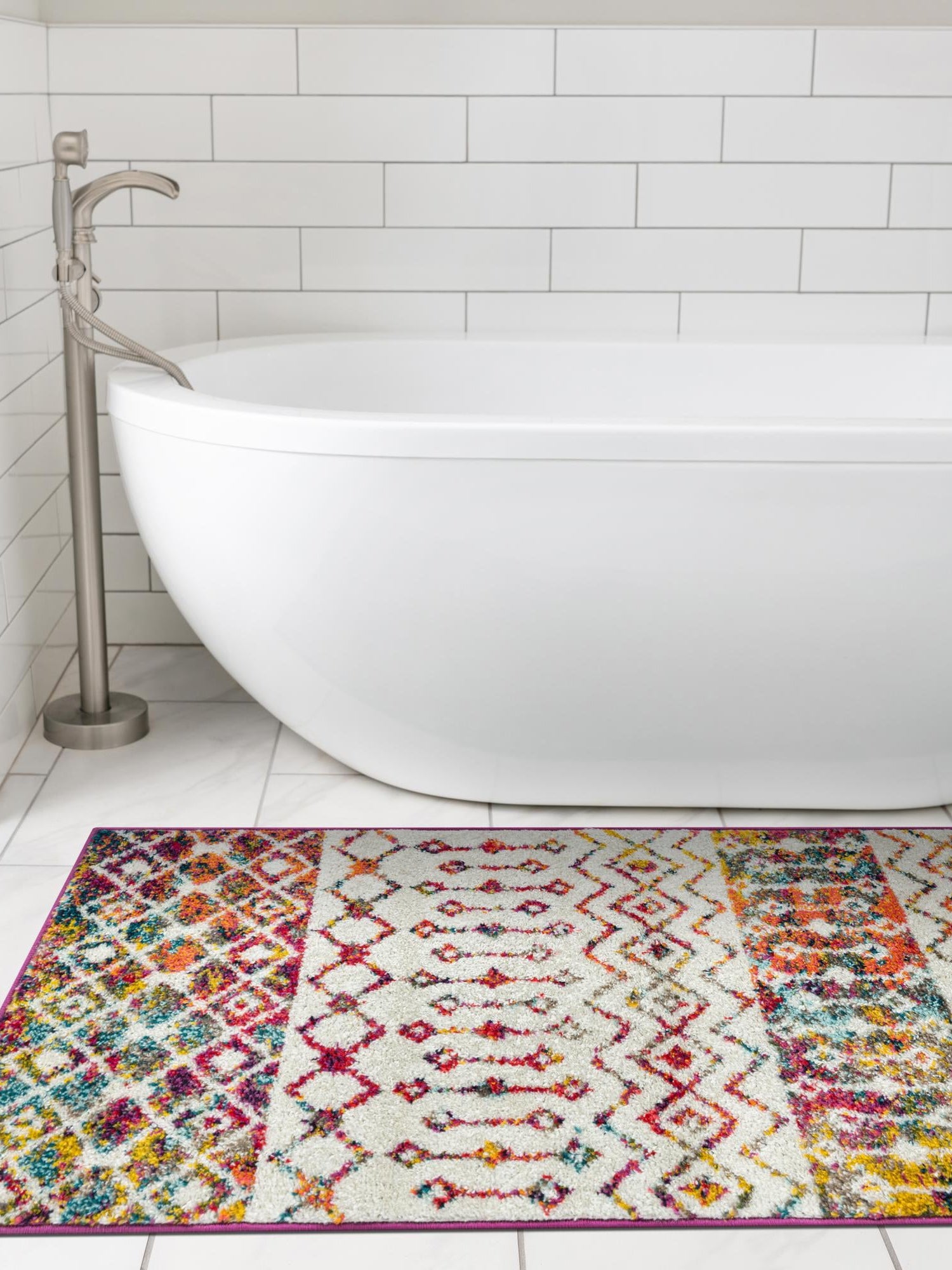 Ivory Multicolor 2' 7 x 10' Tribal Trellis Runner Area Rug Geometric Southwestern Inspired Durable Carpet for Home Interior Design for Sale at Rug Engine