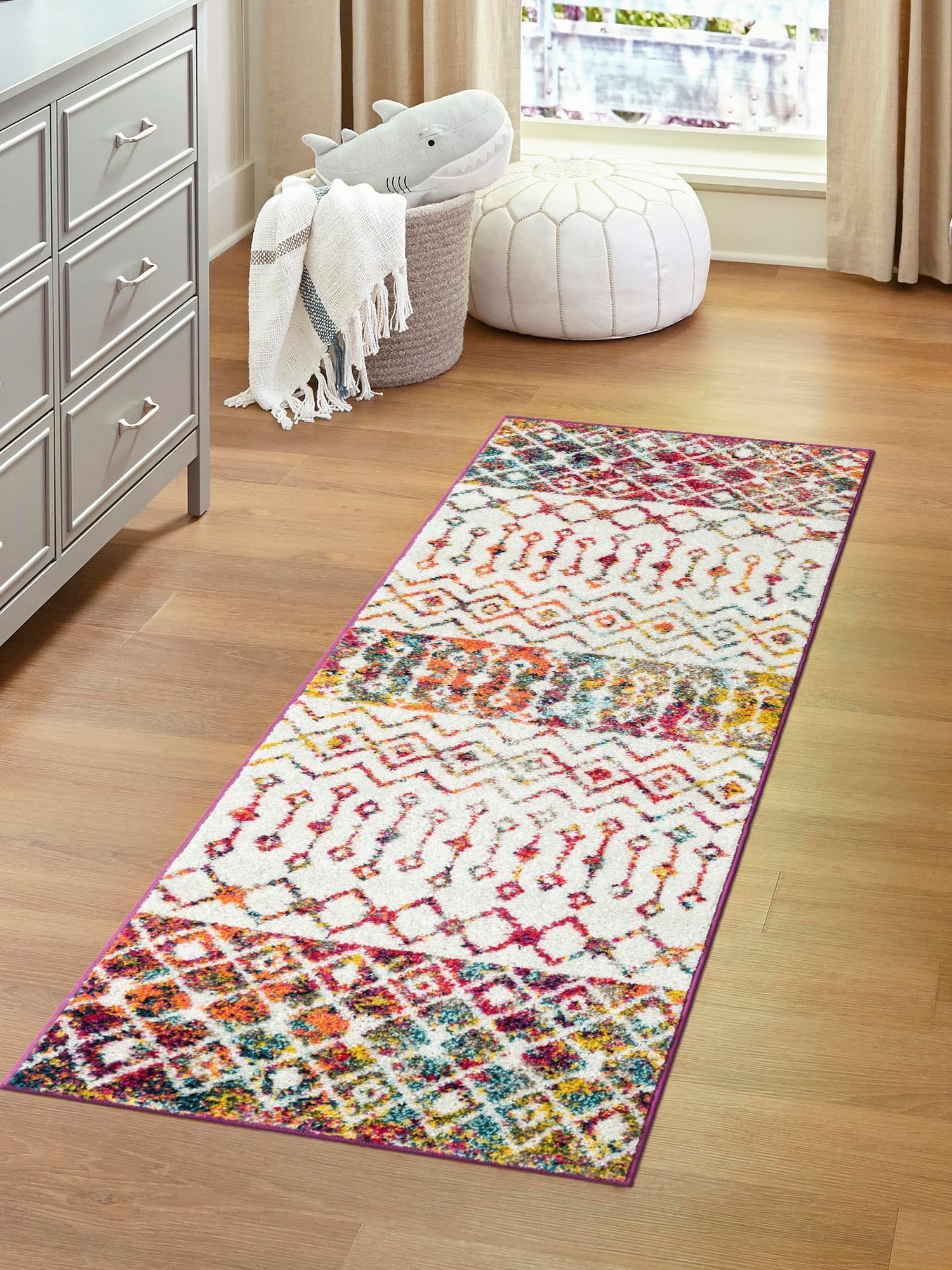 Ivory Multicolor 2' x 6' 1 Tribal Trellis Runner Area Rug Geometric Southwestern Inspired Durable Carpet for Home Interior Design for Sale at Rug Engine