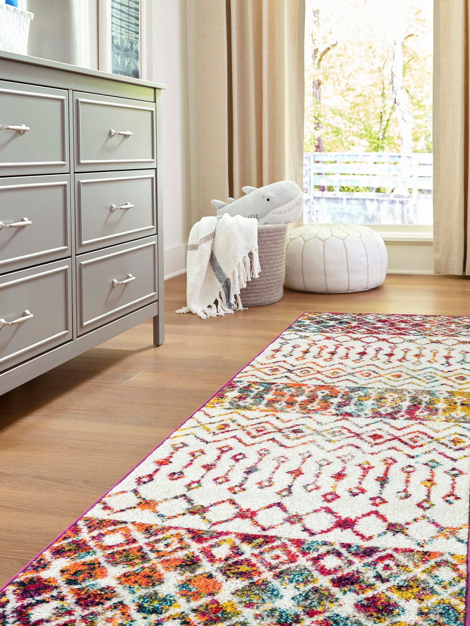 Ivory Multicolor 2' 7 x 10' Tribal Trellis Runner Area Rug Geometric Southwestern Inspired Durable Carpet for Home Interior Design for Sale at Rug Engine