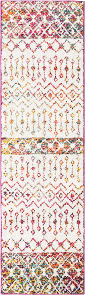 Ivory Multicolor 2' x 7' 1 Tribal Trellis Runner Area Rug Geometric Southwestern Inspired Durable Carpet for Home Interior Design for Sale at Rug Engine