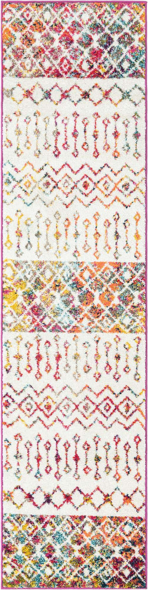Ivory Multicolor 2' x 8' Tribal Trellis Runner Area Rug Geometric Southwestern Inspired Durable Carpet for Home Interior Design for Sale at Rug Engine