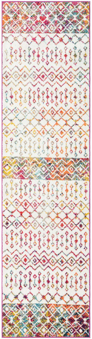 Ivory Multicolor 2' 7 x 10' Tribal Trellis Runner Area Rug Geometric Southwestern Inspired Durable Carpet for Home Interior Design for Sale at Rug Engine