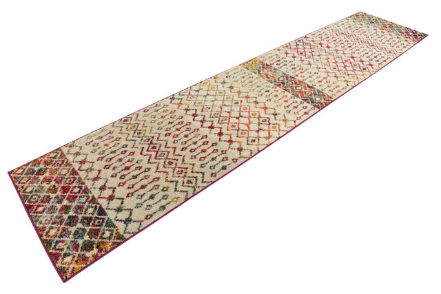 Ivory Multicolor 2' 7 x 12' Tribal Trellis Runner Area Rug Geometric Southwestern Inspired Durable Carpet for Home Interior Design for Sale at Rug Engine