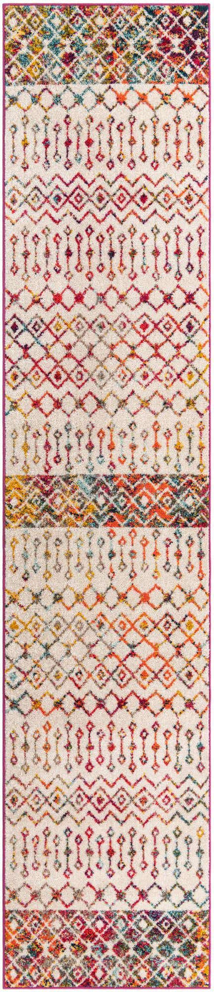 Ivory Multicolor 2' 7 x 12' Tribal Trellis Runner Area Rug Geometric Southwestern Inspired Durable Carpet for Home Interior Design for Sale at Rug Engine